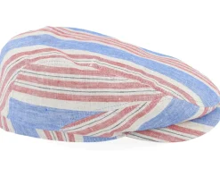 Driver Cap Linen Blue/Red Stripe Flat Cap - Lierys