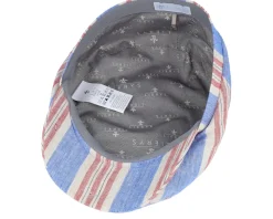 Driver Cap Linen Blue/Red Stripe Flat Cap - Lierys