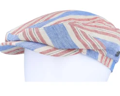 Driver Cap Linen Blue/Red Stripe Flat Cap - Lierys