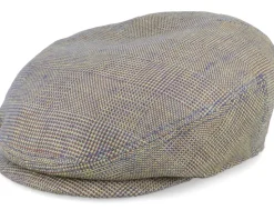 Driver Cap Linen Irregular Check Navy/Yellow Flat Cap - Stetson