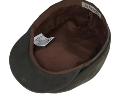 Driver Cap Waxed Organic Cotton Olive Flat Cap - Stetson