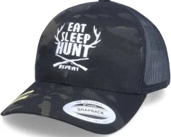 Eat Sleep Hunt Repeat Logo Black Camo Trucker - Hunter