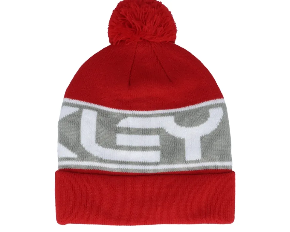 Factory Cuff Beanie Red Line/Stone Gray Pom - Oakley
