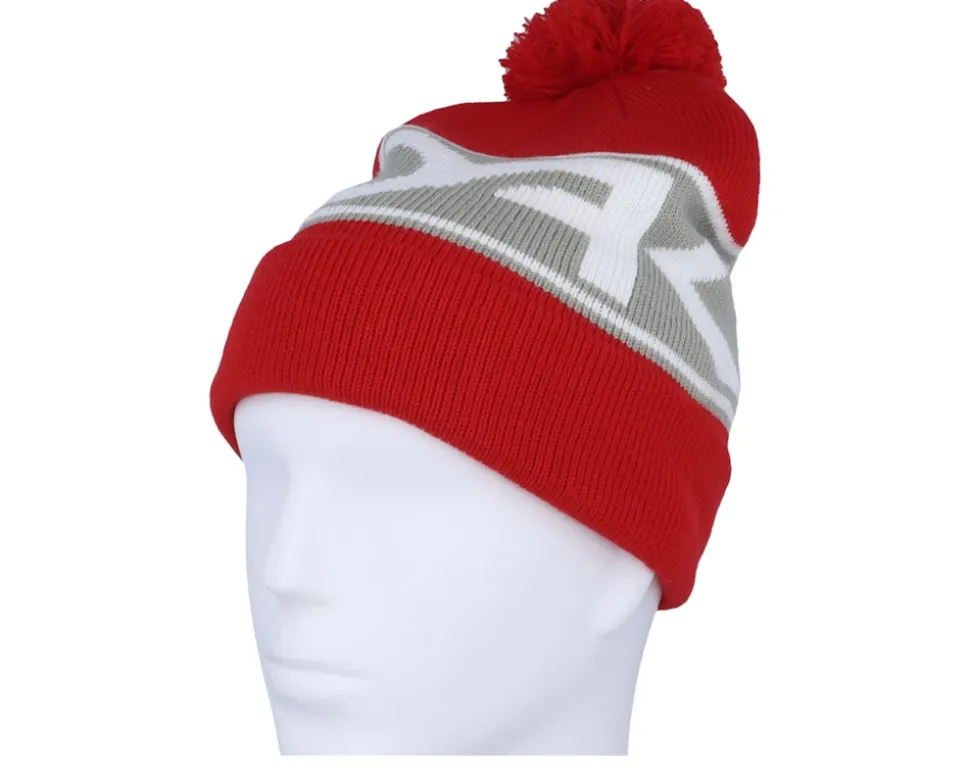 Factory Cuff Beanie Red Line/Stone Gray Pom - Oakley