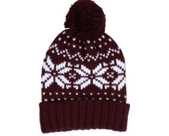 Fair Isle Snowstar® Beanie Burgundy/White Pom - Beechfield