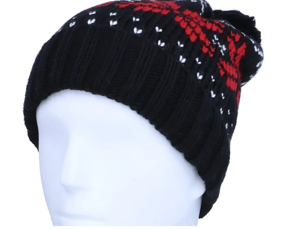 Fair Isle Snowstar® Beanie Black/Classic Red/White Pom - Beechfield