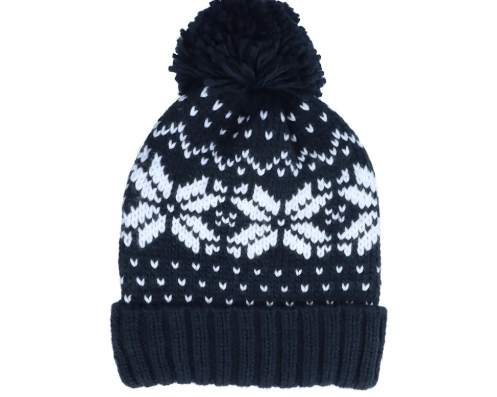 Fair Isle Snowstar® Beanie Black/Classic Red/White Pom - Beechfield