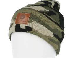 Fake Leather Patch Beanie Camouflage Cuff - John Deere