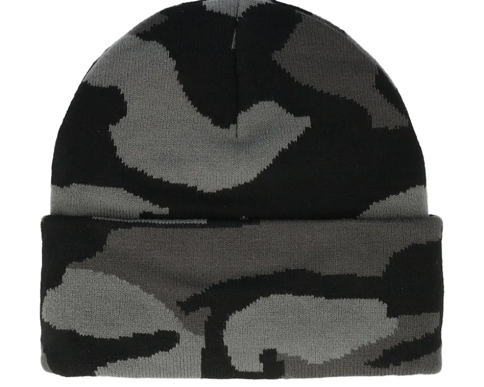 Fake Leather Patch Knit Beanie Camouflage Cuff - John Deere