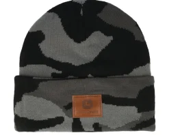 Fake Leather Patch Knit Beanie Camouflage Cuff - John Deere