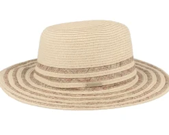 Fedora In Stripy Design Linen Sand Straw Hat - Seeberger