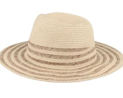 Fedora In Stripy Design Linen Sand Straw Hat - Seeberger