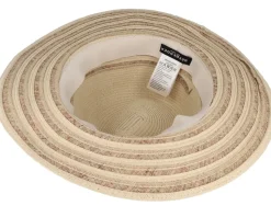 Fedora In Stripy Design Linen Sand Straw Hat - Seeberger