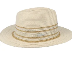 Fedora With Shiny Insert Linen-Gold Straw Hat - Seeberger