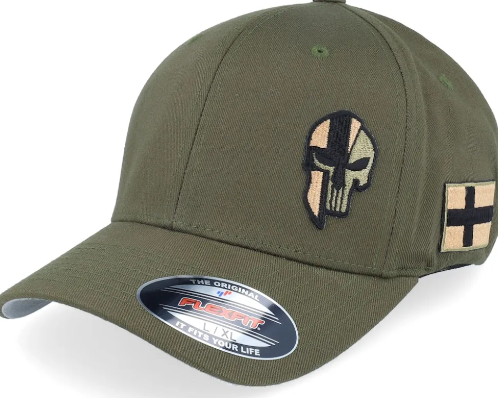 France Army Skull Olive Wooly Combed Flexfit - Army Head