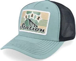 Gas Station Sign Patch Teal Green/Black A-frame Trucker - Iconic