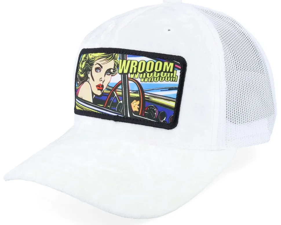 Girl Driving Pop Art Velvet White A-Frame Trucker - Calza Pennello