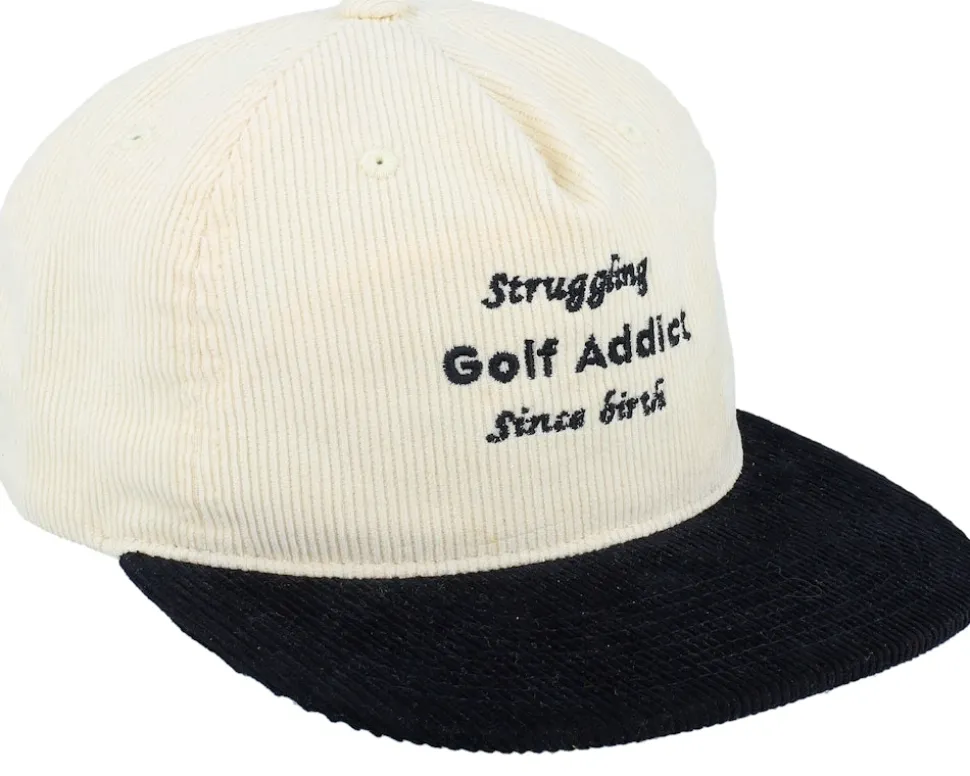Golf Addict Cord Ivory/Black 5-panel Snapback - Pins & Stripes