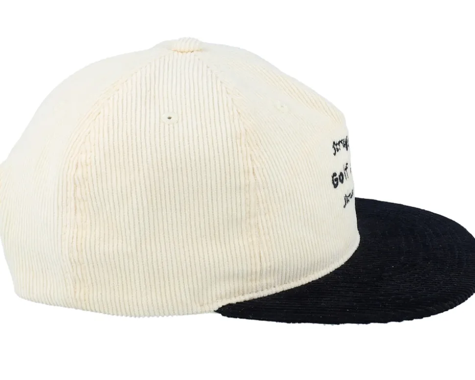 Golf Addict Cord Ivory/Black 5-panel Snapback - Pins & Stripes