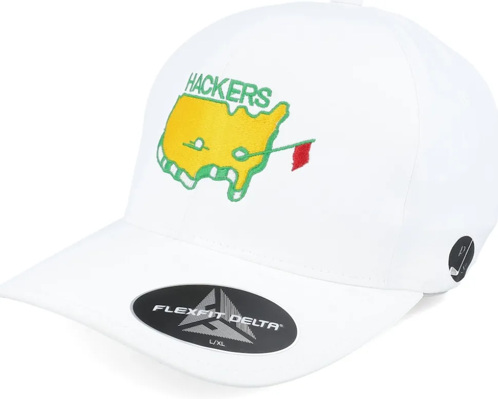 Hackers Golf Logo White Delta Flexfit - Pins & Stripes