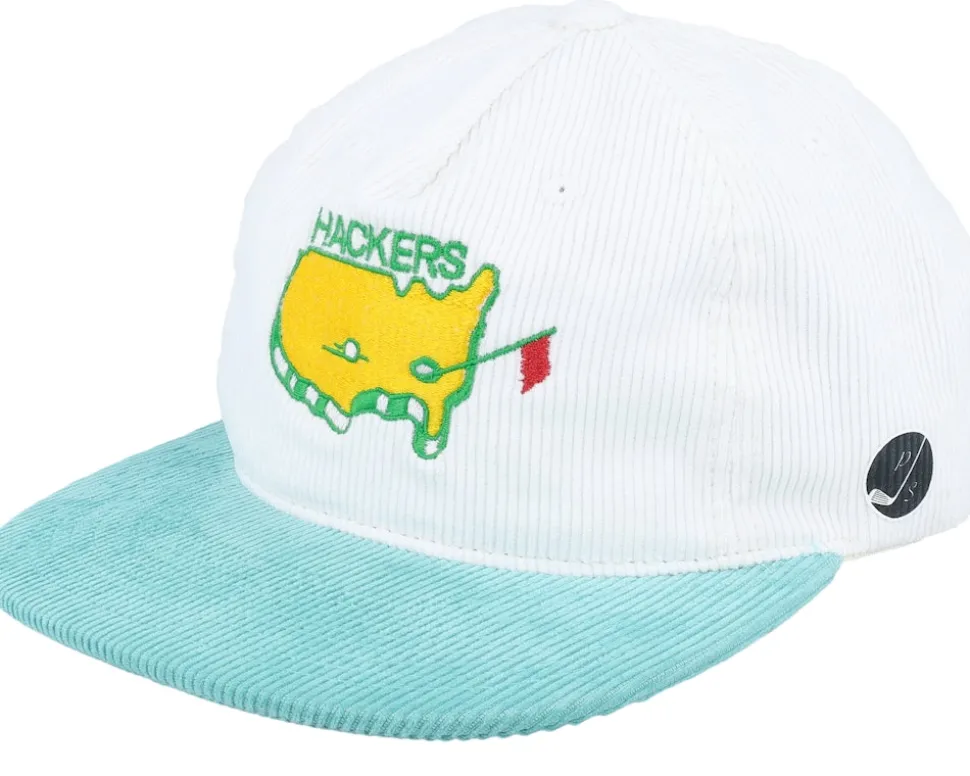 Hackers Golf Logo White/Teal Snapback - Pins & Stripes