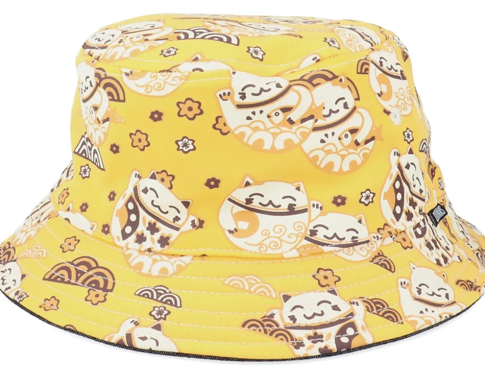 Hat Luckycat Linen Black Bucket - Djinns