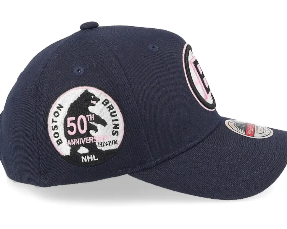 Hatstore Exclusive x Boston Bruins 50th Anniversary Patch Navy/Pink Adjustable - Mitchell & Ness