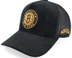 Hatstore Exclusive x Brooklyn Nets Amber Velvet Black Trucker - Mitchell & Ness