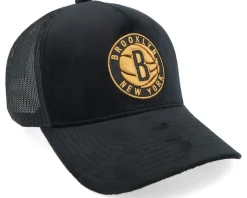Hatstore Exclusive x Brooklyn Nets Amber Velvet Black Trucker - Mitchell & Ness