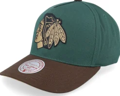 Hatstore Exclusive x Chicago Blackhawks Pro Crown Green/Brown A-frame Adjustable - Mitchell & Ness
