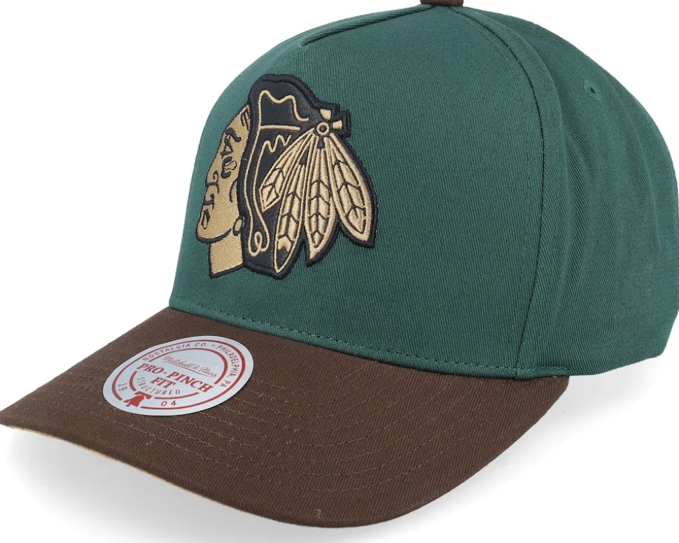 Hatstore Exclusive x Chicago Blackhawks Pro Crown Green/Brown A-frame Adjustable - Mitchell & Ness