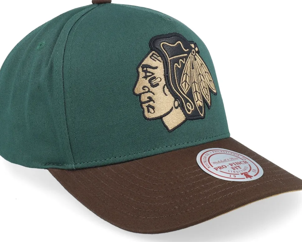 Hatstore Exclusive x Chicago Blackhawks Pro Crown Green/Brown A-frame Adjustable - Mitchell & Ness