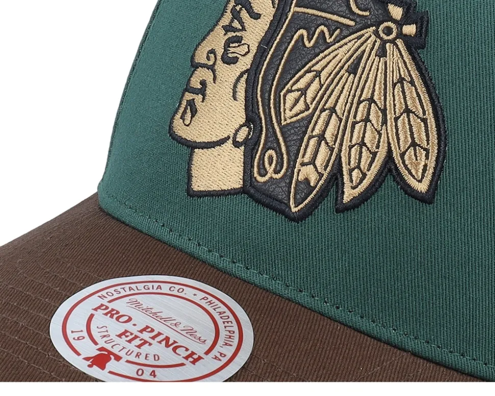 Hatstore Exclusive x Chicago Blackhawks Pro Crown Green/Brown A-frame Adjustable - Mitchell & Ness