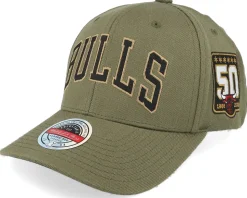 Hatstore Exclusive x Chicago Bulls Script Flight Olive Adjustable - Mitchell & Ness
