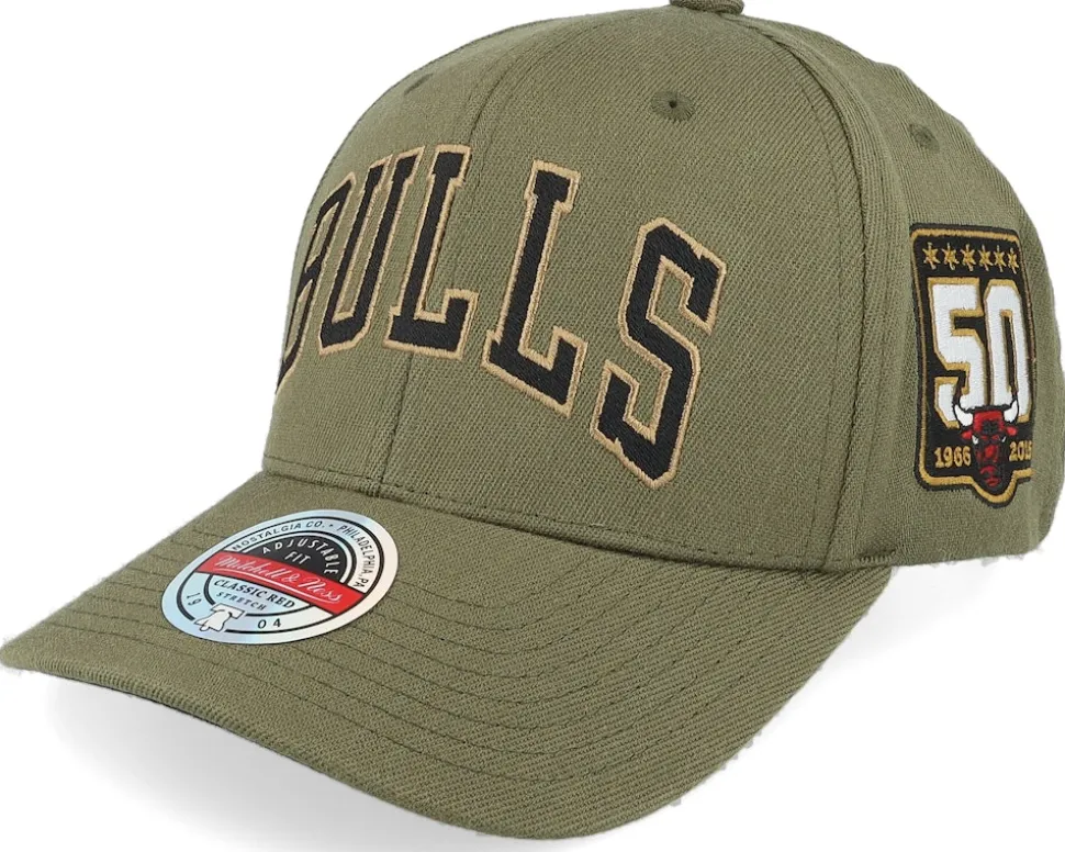Hatstore Exclusive x Chicago Bulls Script Flight Olive Adjustable - Mitchell & Ness