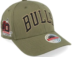 Hatstore Exclusive x Chicago Bulls Script Flight Olive Adjustable - Mitchell & Ness