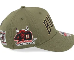 Hatstore Exclusive x Chicago Bulls Script Flight Olive Adjustable - Mitchell & Ness