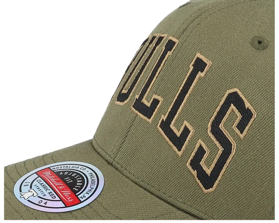 Hatstore Exclusive x Chicago Bulls Script Flight Olive Adjustable - Mitchell & Ness