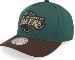 Hatstore Exclusive x Los Angeles Lakers Pro Crown Dark Green/Brown A-frame Adjustable - Mitchell & Ness