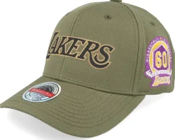 Hatstore Exclusive x Los Angeles Lakers Script Flight Olive Adjustable - Mitchell & Ness