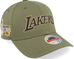 Hatstore Exclusive x Los Angeles Lakers Script Flight Olive Adjustable - Mitchell & Ness