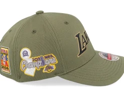 Hatstore Exclusive x Los Angeles Lakers Script Flight Olive Adjustable - Mitchell & Ness
