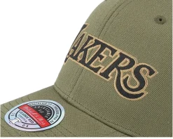 Hatstore Exclusive x Los Angeles Lakers Script Flight Olive Adjustable - Mitchell & Ness