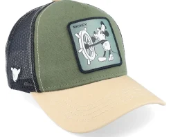 Hatstore Exclusive x Mickey Mouse Steamboat Willie Dark Green/Black/Beige Trucker - Capslab