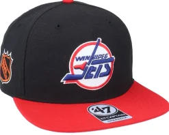 Hatstore Exclusive x Winnipeg Jets Sure Shot Two Tone Captain Black/Red Snapback - 47 Brand