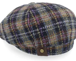 Hatteras Check Harris Tweed Navy/Yellow/Purple Flat Cap - Stetson