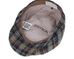Hatteras Check Harris Tweed Navy/Yellow/Purple Flat Cap - Stetson