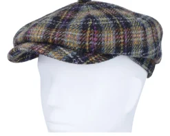 Hatteras Check Harris Tweed Navy/Yellow/Purple Flat Cap - Stetson