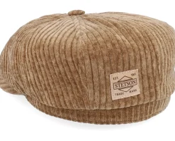 Hatteras Corduroy Jersey Beige Flat Cap - Stetson