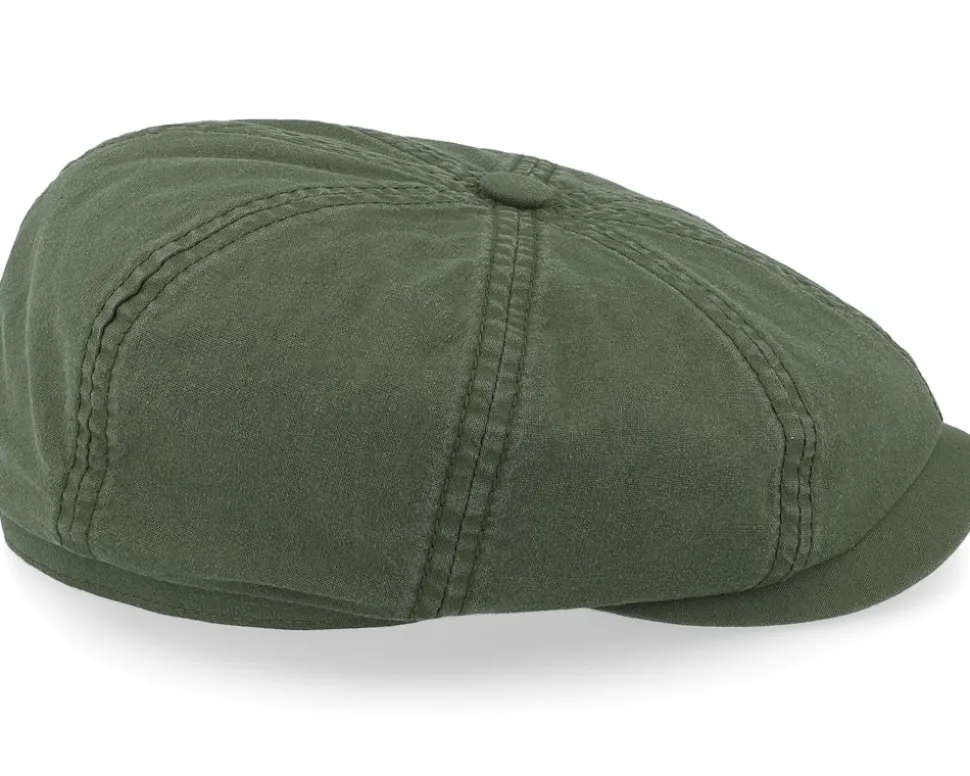 Hatteras Delave Organic Cotton Forest Green Flat Cap - Stetson